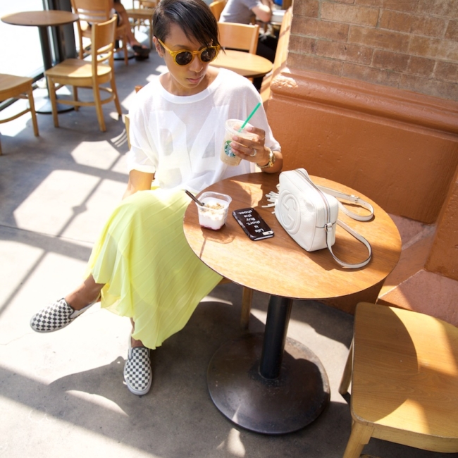 pleated midi skirt