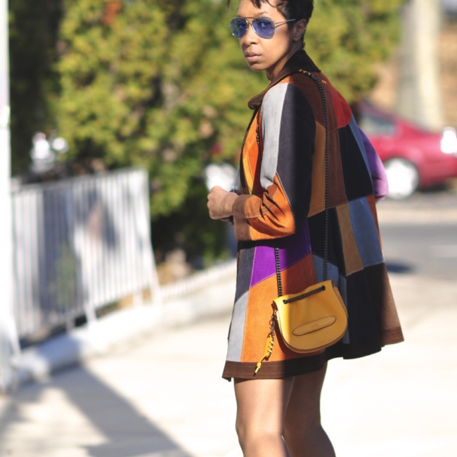 suede patchwork coat