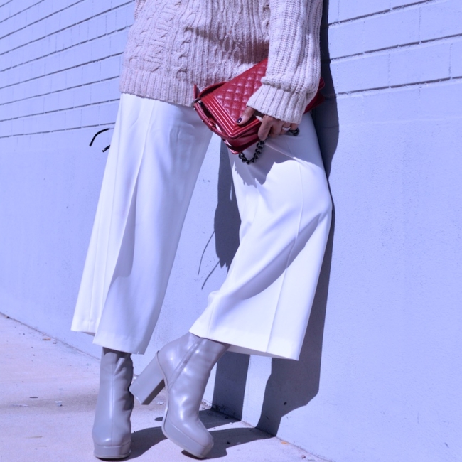 grey platform ankle boots with Chanel medium red boy bag