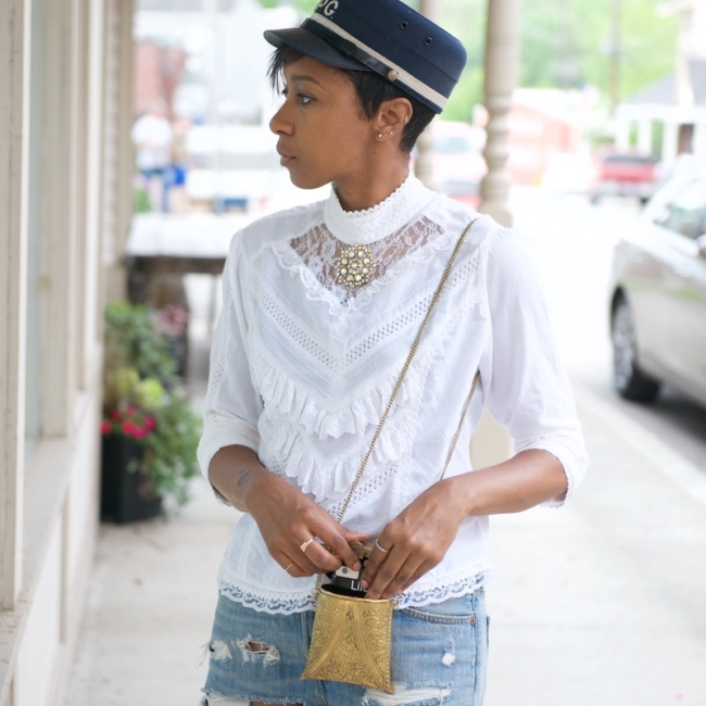 miltary hat, metal purse, metal bag