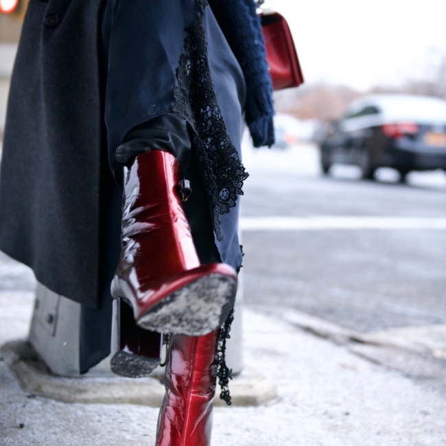 red patent leather boots