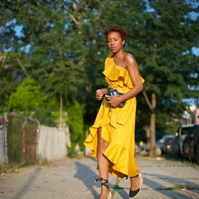 ruffle one shoulder dress