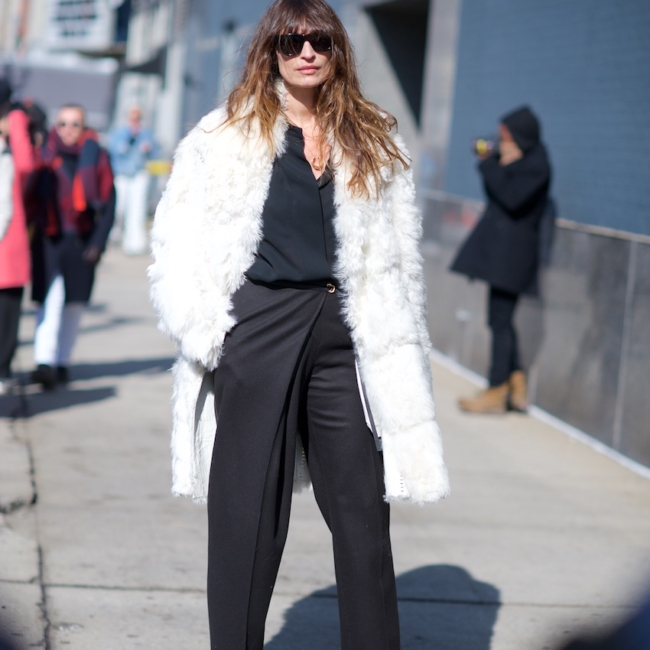 white faux fur coat