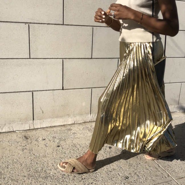 metallic pleated skirt